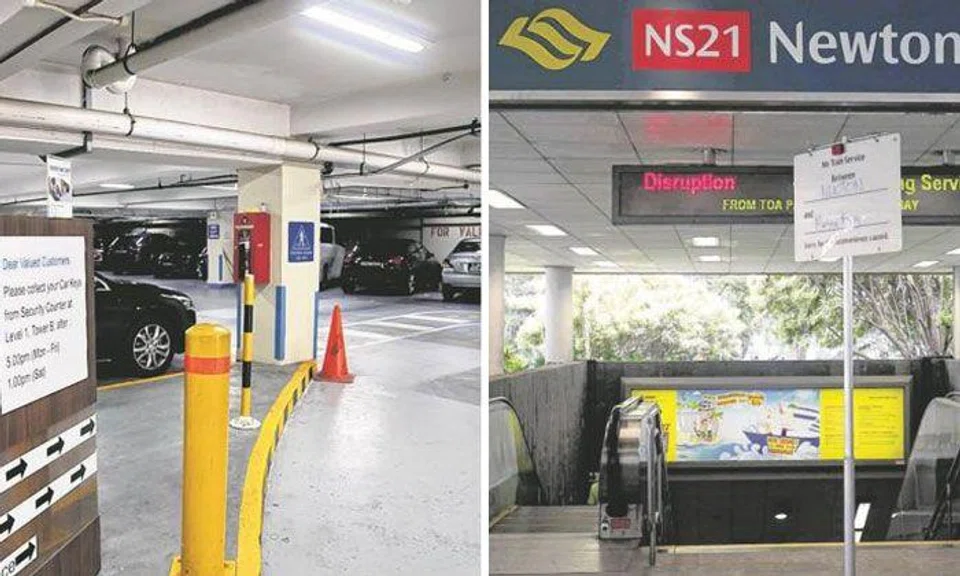 The car was driven out from the carpark (left) and abandoned near Newton MRT Station (right). 