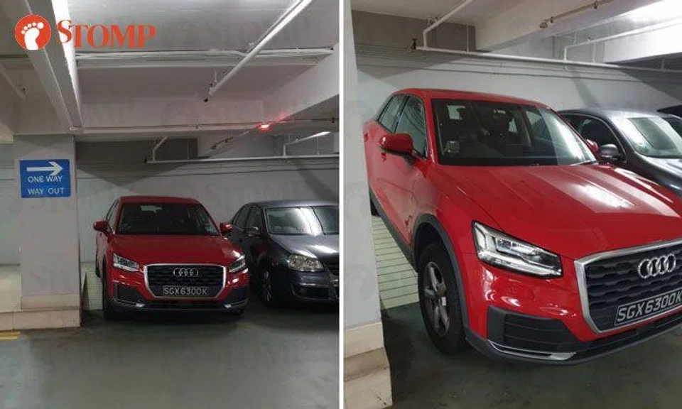 Audi driver parks on ramp at United Square, prevents woman carrying baby and stroller from using it