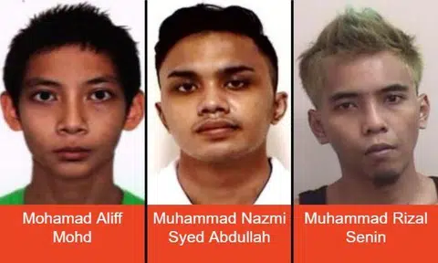 The police are appealing for information on the whereabouts of the following three men: Mohamad Aliff Mohd, Syed Muhammad Nazmi Syed Abdullah and Muhammad Rizal Senin.