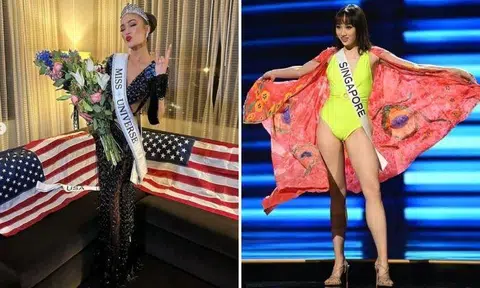 Miss USA, now Miss Universe, (left) and Miss Universe Singapore (right) 