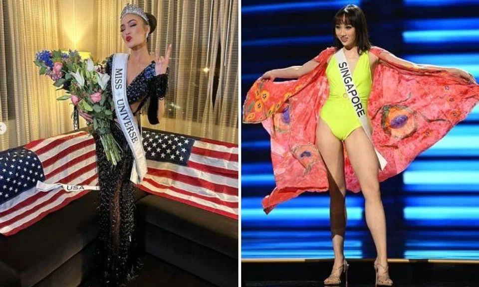 Miss USA, now Miss Universe, (left) and Miss Universe Singapore (right) 