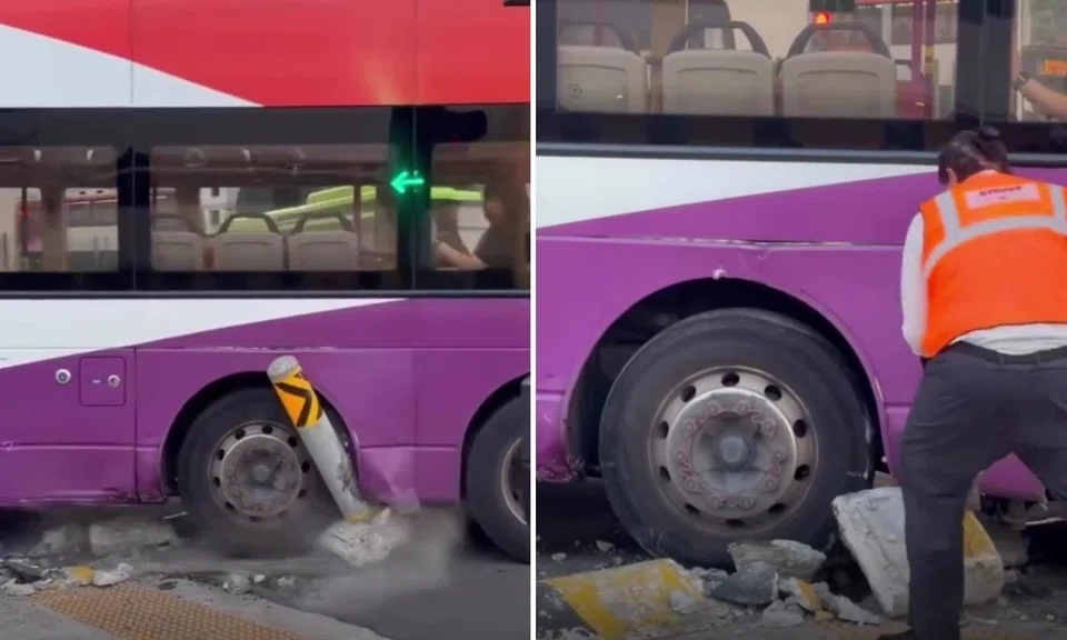 double decker bus mounts kerb near boon lay bus interchange