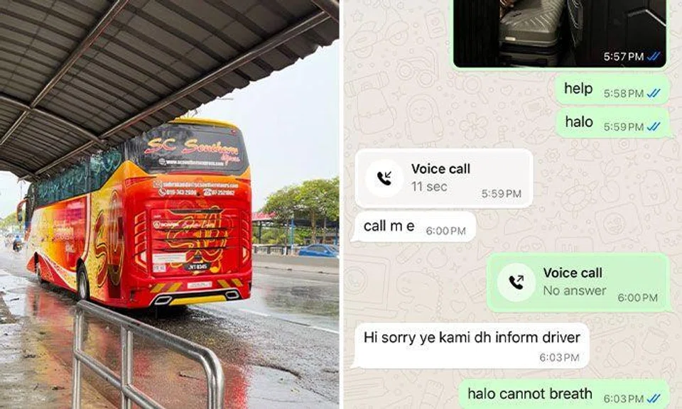 Woman in tears after getting trapped in luggage compartment of bus in JB