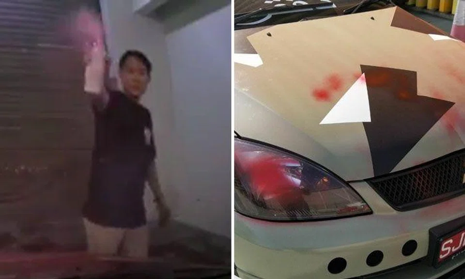 Man caught on camera spray painting car at Blk 272 Jurong West