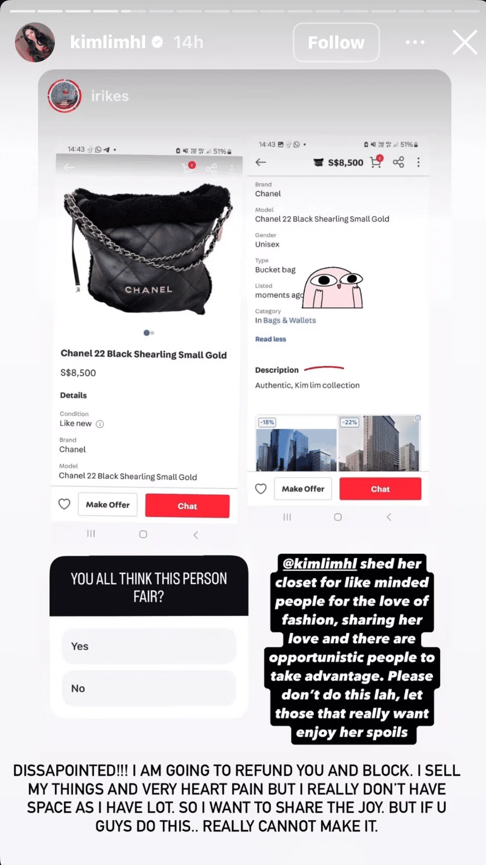 Kim Lim slams resellers selling her bags on Carousell