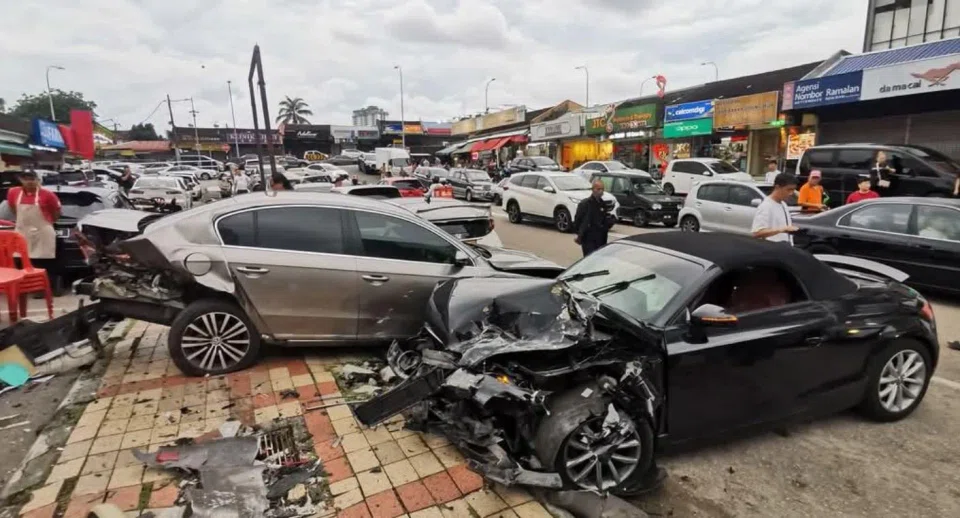The front of the Audi was smashed, leaving the area full of debris after the accident.