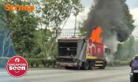 Garbage truck catches fire on BKE, motorists cause traffic jam by slowing down to look