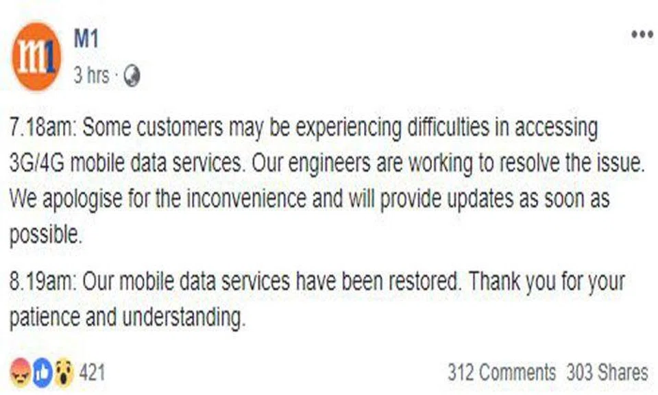 M1 customers face disruption to mobile data services