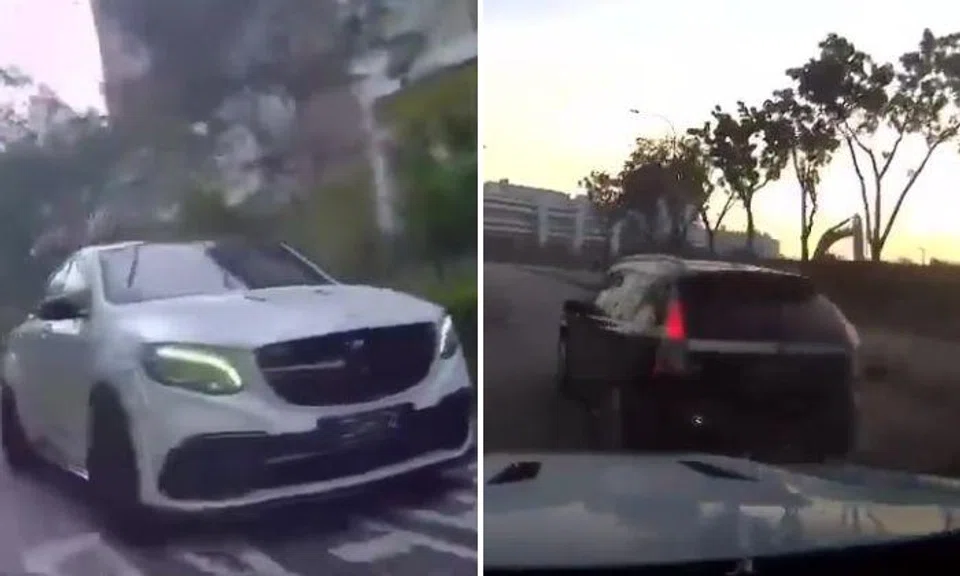 Two videos involving the same white Mercedes-Benz.