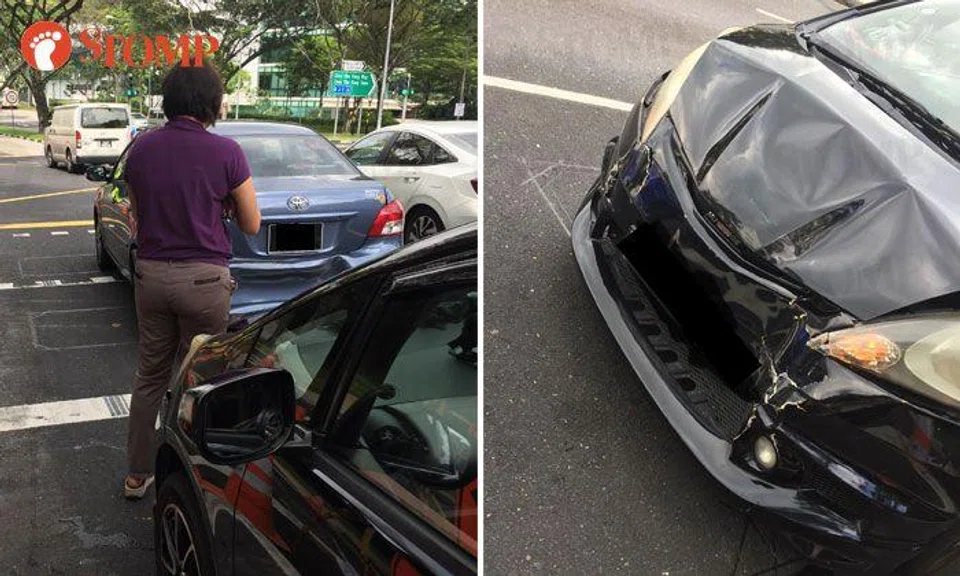 Female driver suddenly jams on brakes at amber light, causing Stomper to crash into car's rear