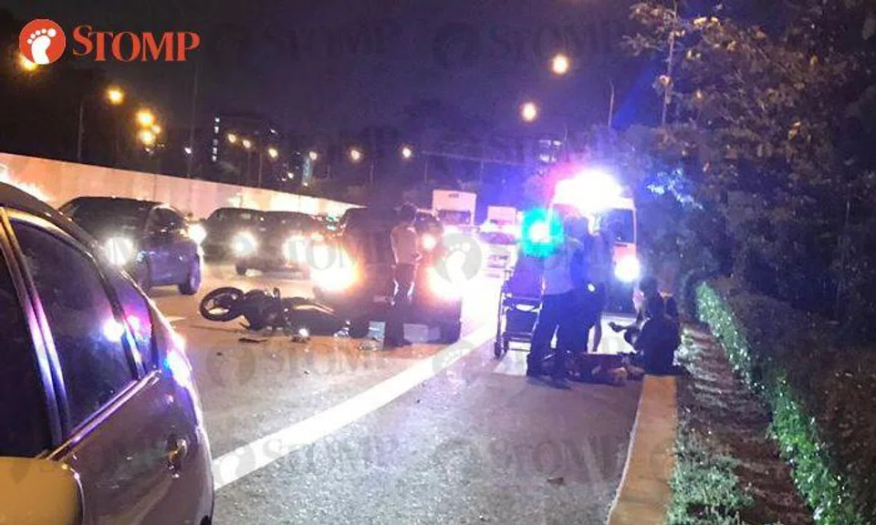 34-year-old motorcyclist taken to hospital after accident with 2 cars along PIE