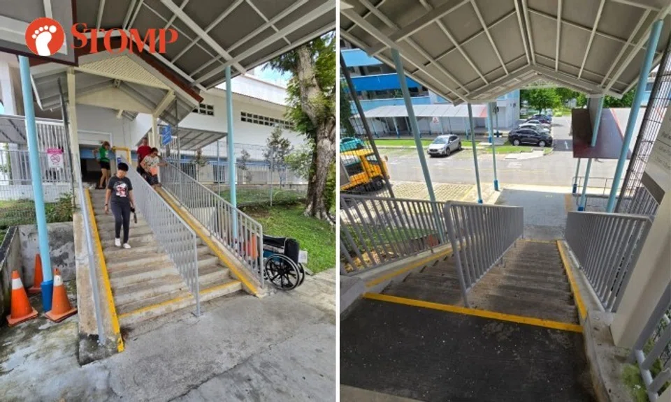 Back to site Edit Article Wheelchair user faced with stairs to Hougang polling station
