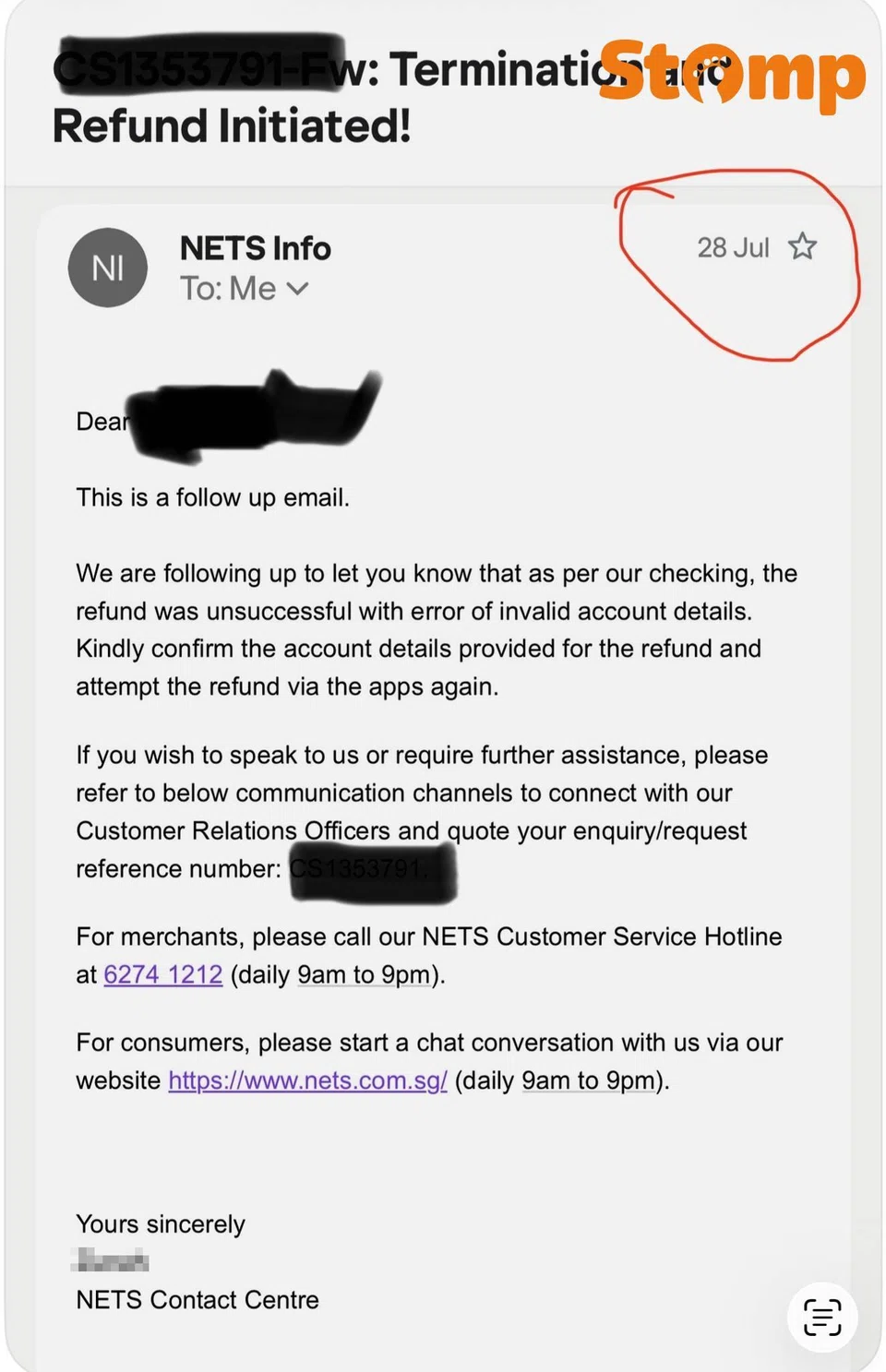 NETS vCashCard refund delayed for nearly 3 months