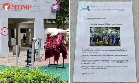 Laundry still hung at fitness corner in Sengkang despite notice from town council