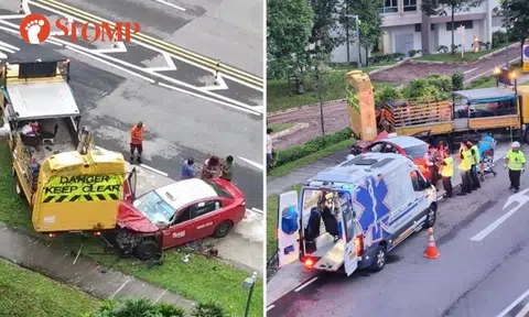 Infant, mum and cabby taken to hospital after accident involving car, taxi and lorry in Pasir Ris