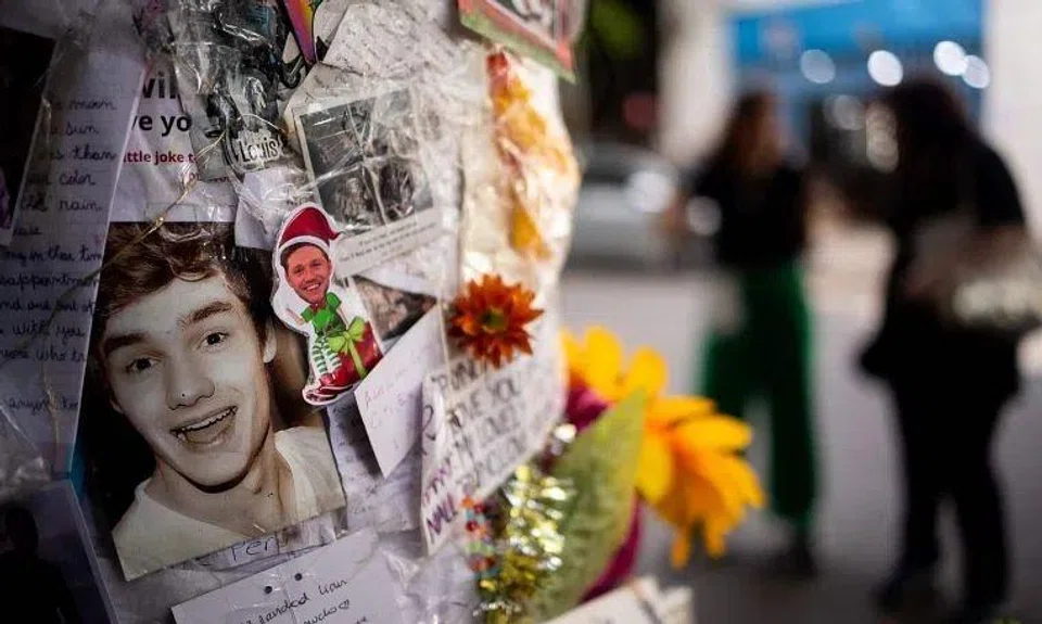 Tributes to late One Direction star Liam Payne are seen outside the hotel where he died in October 2024, in Buenos Aires.