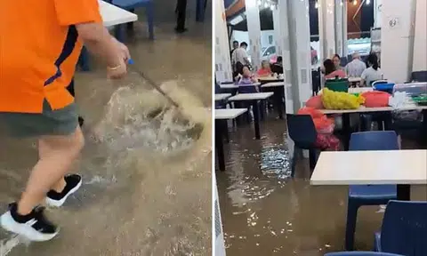 Downpour turns Yishun coffee shop into a wading pool, stalls lose business