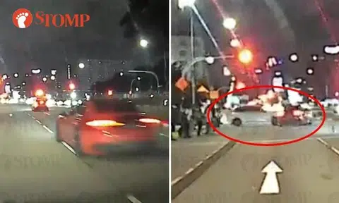 Maserati runs red light and gets T-boned by Nissan at Bugis junction, driver taken to hospital