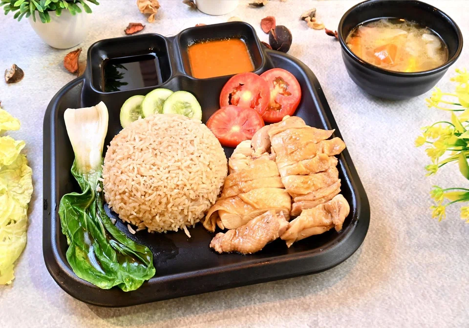 Hainanese chicken rice.