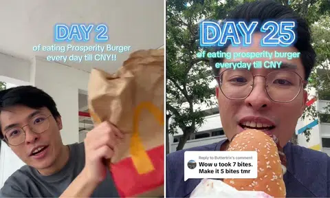S'pore TikToker challenges himself to eat McDonald's Prosperity Burger for 50 straight days: 'Sacrificing health for content'