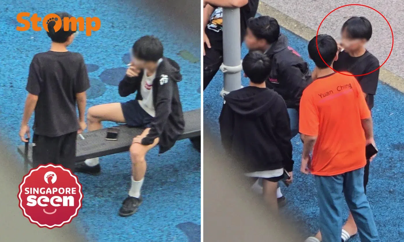 ‘They have broken 3 laws’: Youths smoke at Jurong West exercise area, one throws cigarette butt on ground