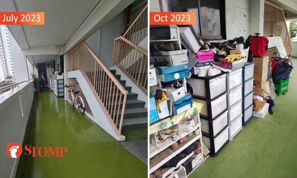Ang Mo Kio neighbour piling items along corridor again, 3 months after town council removed clutter