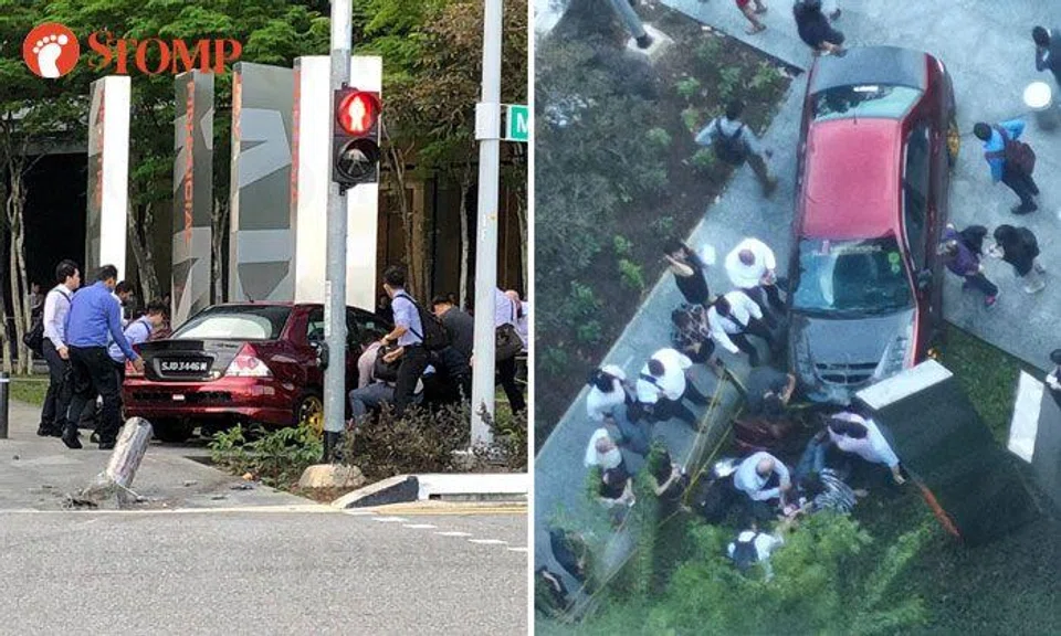 Car driver, 25, arrested after crashing through bollard at Marina Bay Financial Centre, 4 sent to hospital