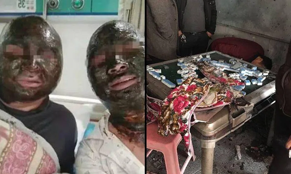 Chinese men's faces left 'blackened' after mahjong table explodes in parlour 