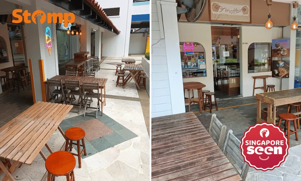 Bishan cafe blocking walkway with tables and chairs