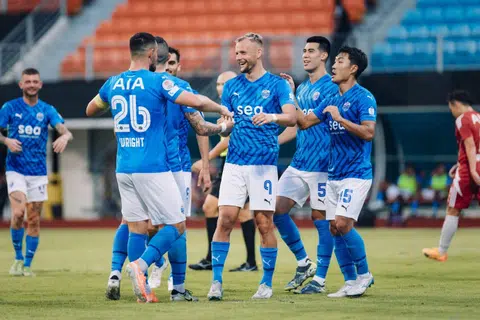 The Lion City Sailors celebrating a routine victory over Balestier Khalsa in a Singapore Premier League match on Feb 23.