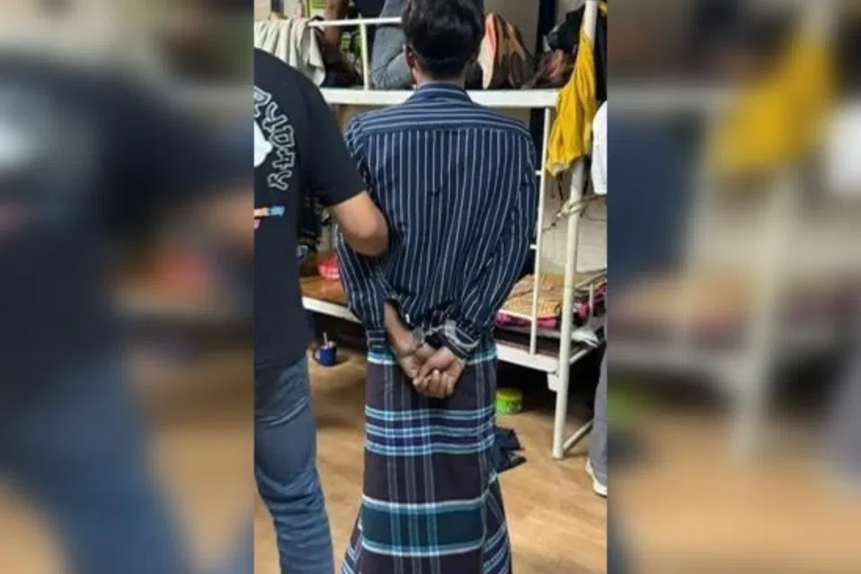 A suspected drug offender arrested by CNB officers at a residential lodging in the vicinity of Woodlands Avenue 1 on Oct 22.