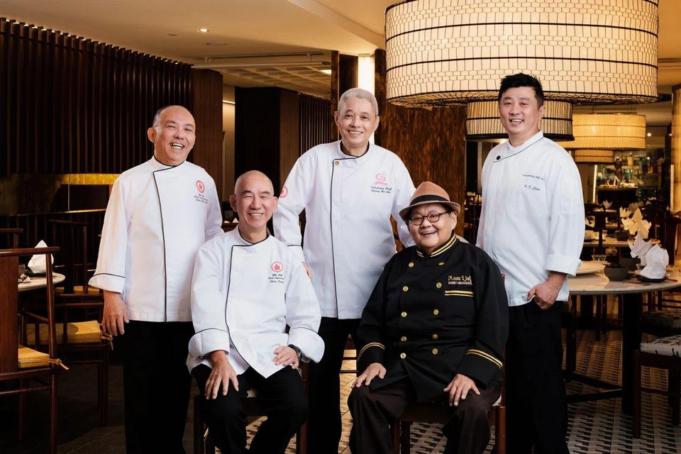 Moses Lim (bottom right) helped curate a menu with (clockwise from left) chefs Chin Hon Yin, Chung Ho Shi, Chan Hwan Kee and Chan Kwok for Goodwood Park Hotel’s Min Jiang restaurant in 2022.