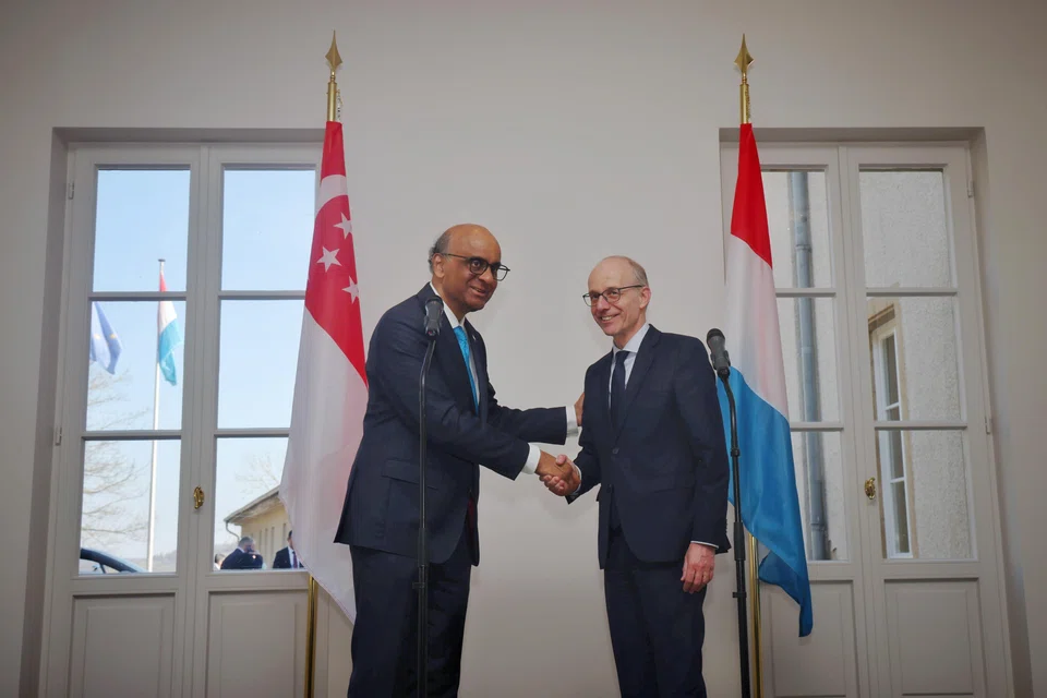 President Tharman Shanmugaratnam meeting Luxembourg Prime Minister Luc Frieden, at Senningen Castle in Luxembourg, on March 28