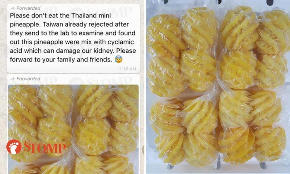 Pineapples allegedly containing cyclamic acid not imported here: SFA