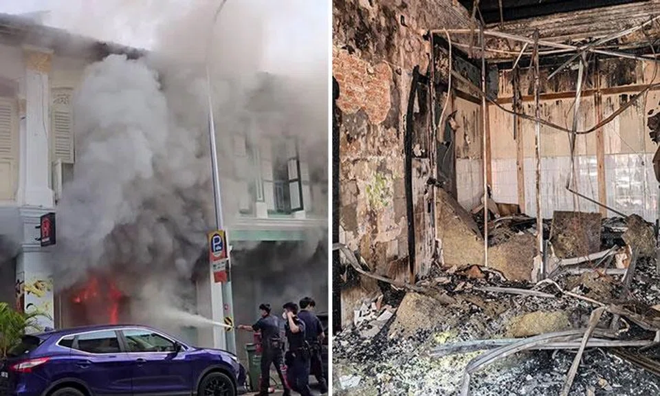 The fire broke out at a shophouse located at 31 Norris Road on Feb 3. PHOTOS: COMPLAINT SINGAPORE/FACEBOOK, SCDF/FACEBOOK