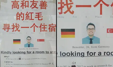 Help out this cute German guy -- who's looking for a place to stay in Singapore