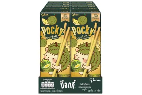 In Singapore, a bundle of 10 of the durian-flavoured Pocky snack can be found at NTUC FairPrice stores for $13.90.