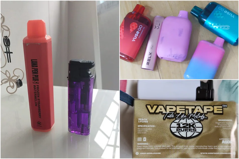 Different types of vapes belonging to Sara's 13-year-old daughter.