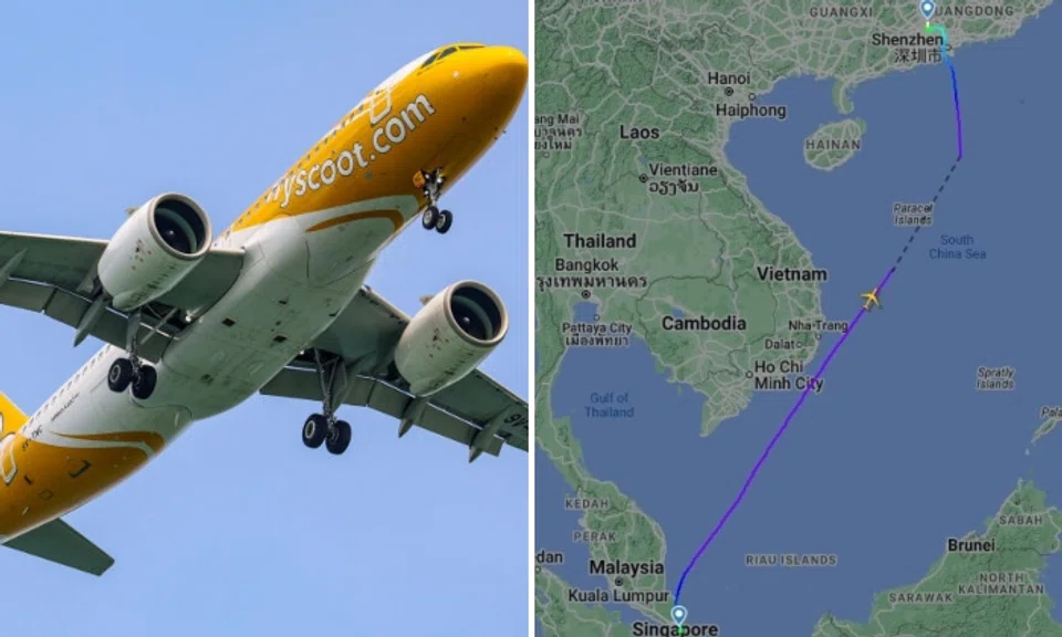 Scoot said the flight encountered turbulence as it was approaching Guangzhou. Photos: Lianhe Zaobao, FlightRadar24