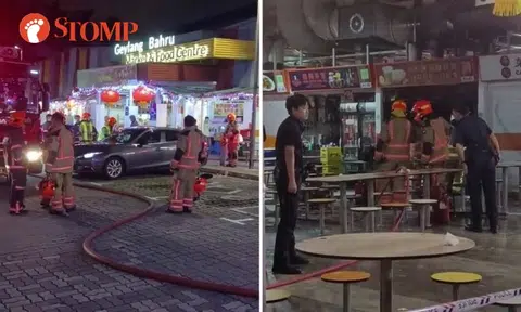 SCDF forcibly enters soya bean stall in Geylang hawker centre to fight fire, 2 people taken to hospital