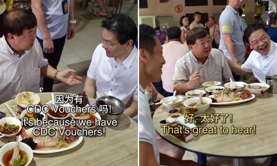 pm wong commends couple for using cdc vouchers to enjoy hawker meal