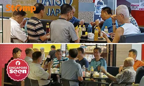 Men hog tables at Han's Cafe in Chinatown to consume own food, chit chat and read newspapers