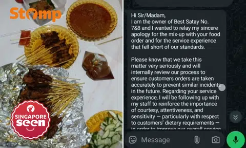 Customer mad at Lau Pa Sat satay stall for meat mix-up, owner apologises and offers full refund