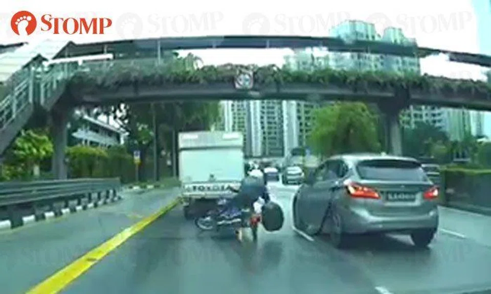 Motorcyclist, 69, taken to hospital after trying to avoid lorry at Upper Serangoon Road