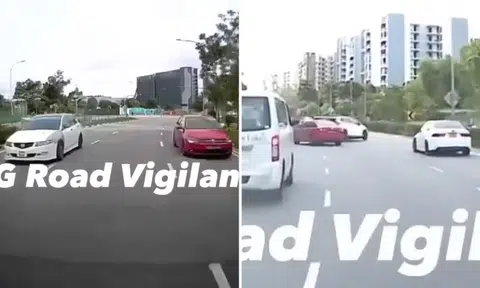 Volkswagen Jetta and Honda Euro R race on Pasir Ris road, one ends up rear-ending another car