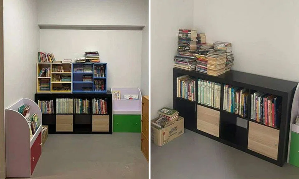 Mr Hengster Kor said he spent three hours shifting and arranging the books and shelves, only for two of the shelves to be stolen. PHOTO: HENGSTER KOR/FACEBOOK