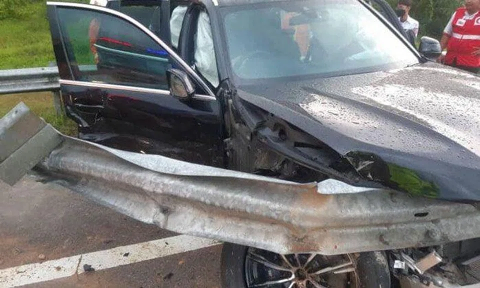 The accident occurred when the car she was in skidded and crashed into the guard rail on June 29, 2022. PHOTO: SIN CHEW DAILY/ASIA NEWS NETWORK