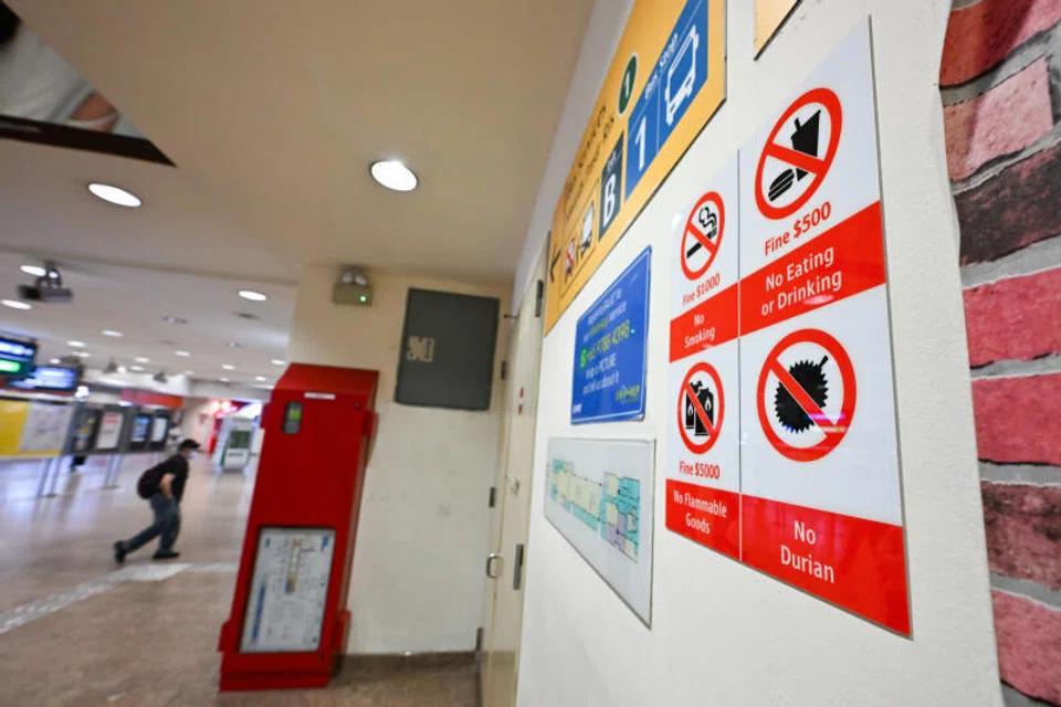 A ‘no durian’ sign at Tampines MRT station.
