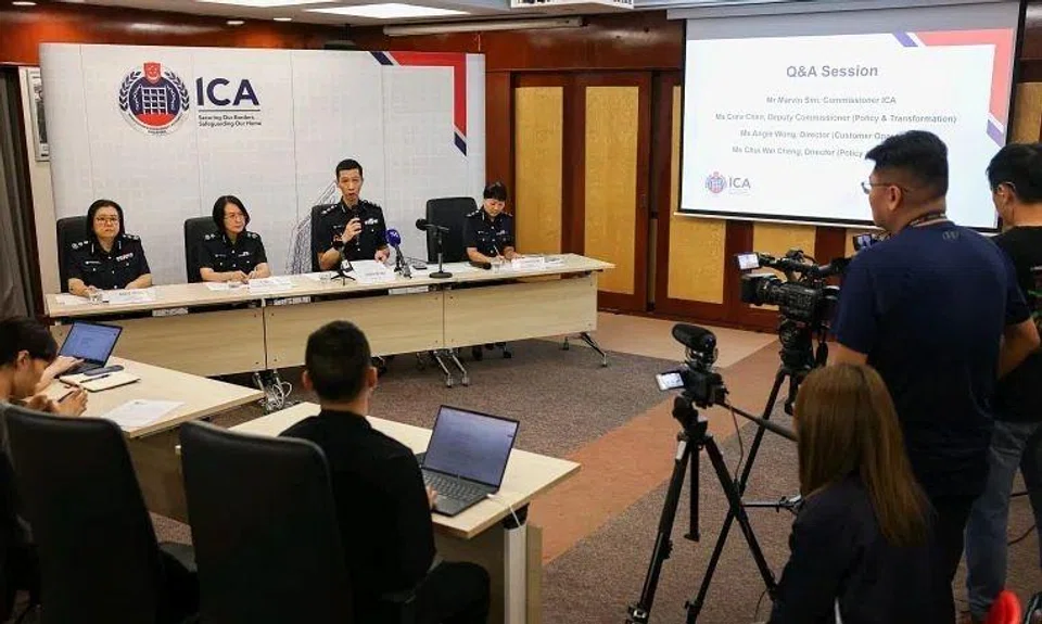(From left) ICA director of customer operations Angie Wong, deputy commissioner (policy and transformation) Cora Chen, Commissioner Marvin Sim and director of the policy and development division Chui Wai Cheng at the press conference at the ICA...