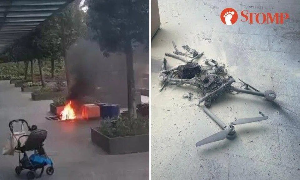 A Stomper shared a video of the fire and photos of the drone wreck.